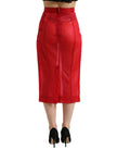 Dolce & Gabbana Red Sheer High Waist Pencil Cut Midi Skirt