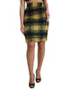 Dolce & Gabbana Yellow Black Brushed Checked Wool Pencil Cut Skirt.