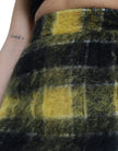 Dolce & Gabbana Yellow Black Brushed Checked Wool Pencil Cut Skirt.