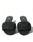 Dolce & Gabbana Black Cotton Heart Embroidery Sandals Shoes - GENUINE AUTHENTIC BRAND LLC  