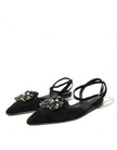 Dolce & Gabbana Black Leather Crystal Slingback Flats Shoes - GENUINE AUTHENTIC BRAND LLC  