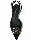 Dolce & Gabbana Black Leather Crystal Slingback Flats Shoes - GENUINE AUTHENTIC BRAND LLC  