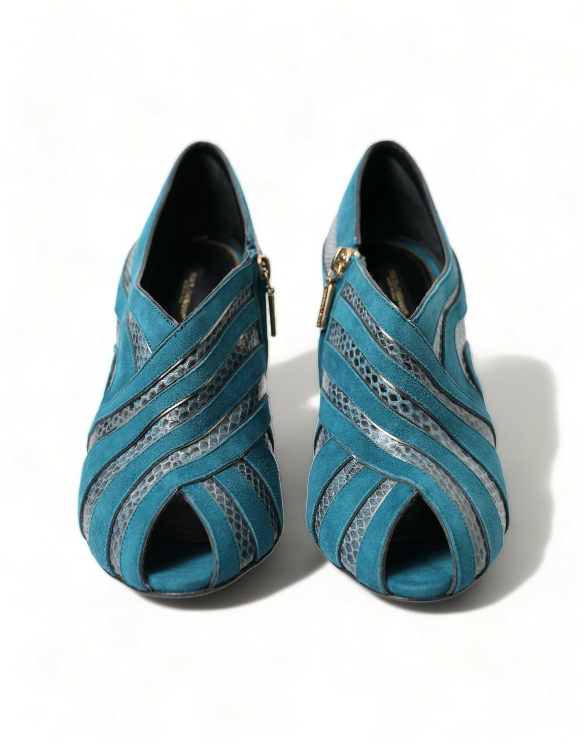 Dolce & Gabbana Teal Suede Leather Peep Toe Heels Pumps Shoes - GENUINE AUTHENTIC BRAND LLC  