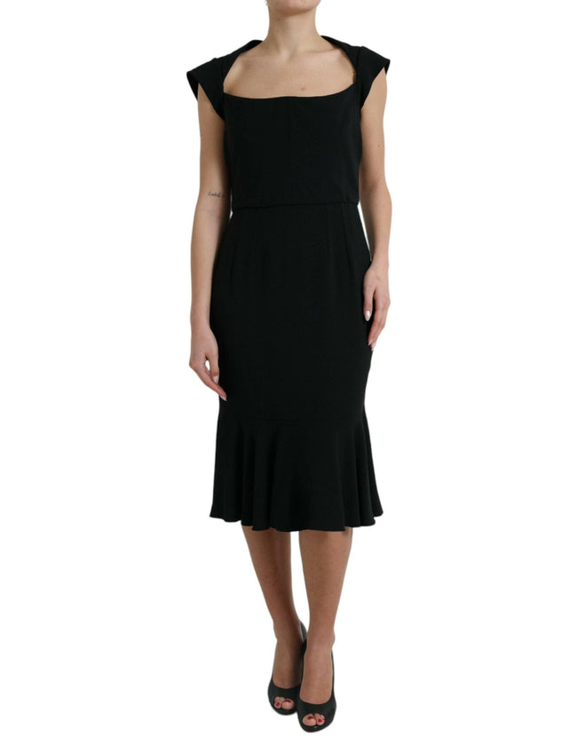 Dolce & Gabbana Black Cady Viscose Sleeveless Dress.