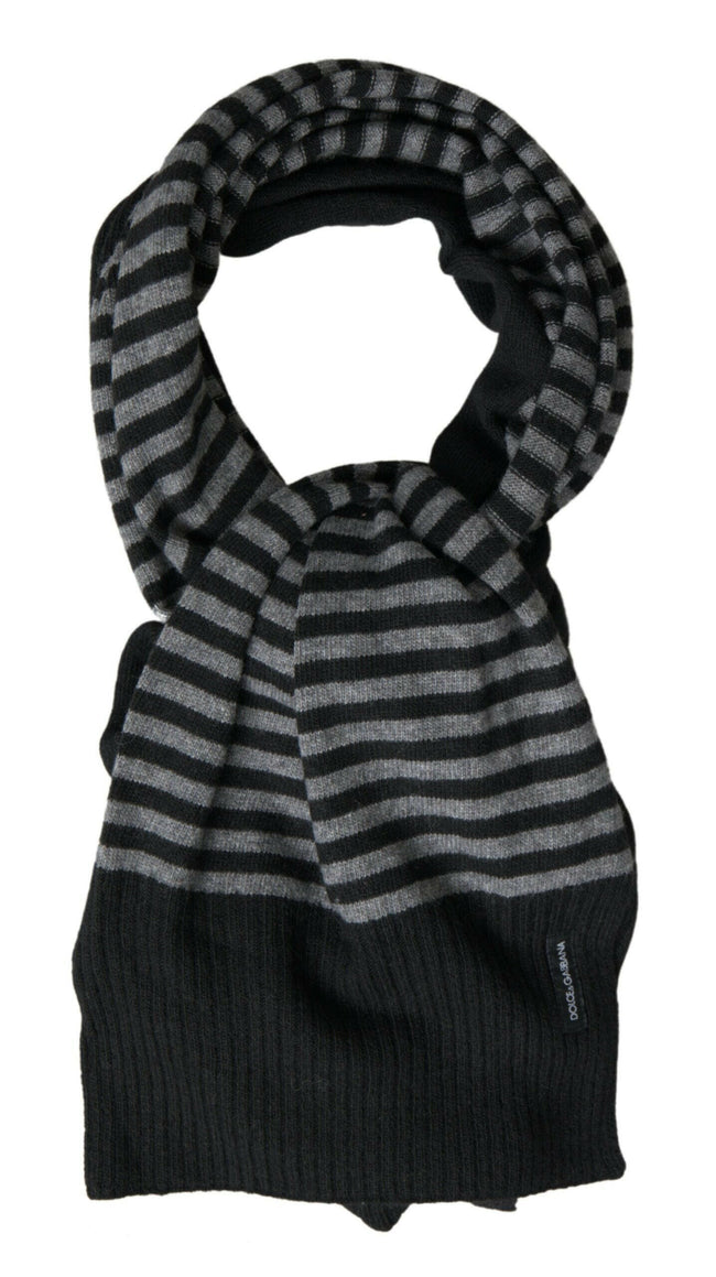 Dolce & Gabbana Black Gray Stripe Wool Neck Wrap Shawl Scarf - GENUINE AUTHENTIC BRAND LLC  