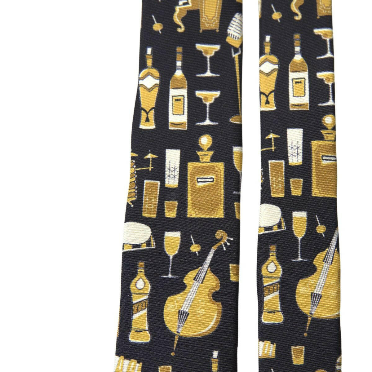 Dolce & Gabbana Black Yellow Musical Instrument Print Necktie Tie - GENUINE AUTHENTIC BRAND LLC  