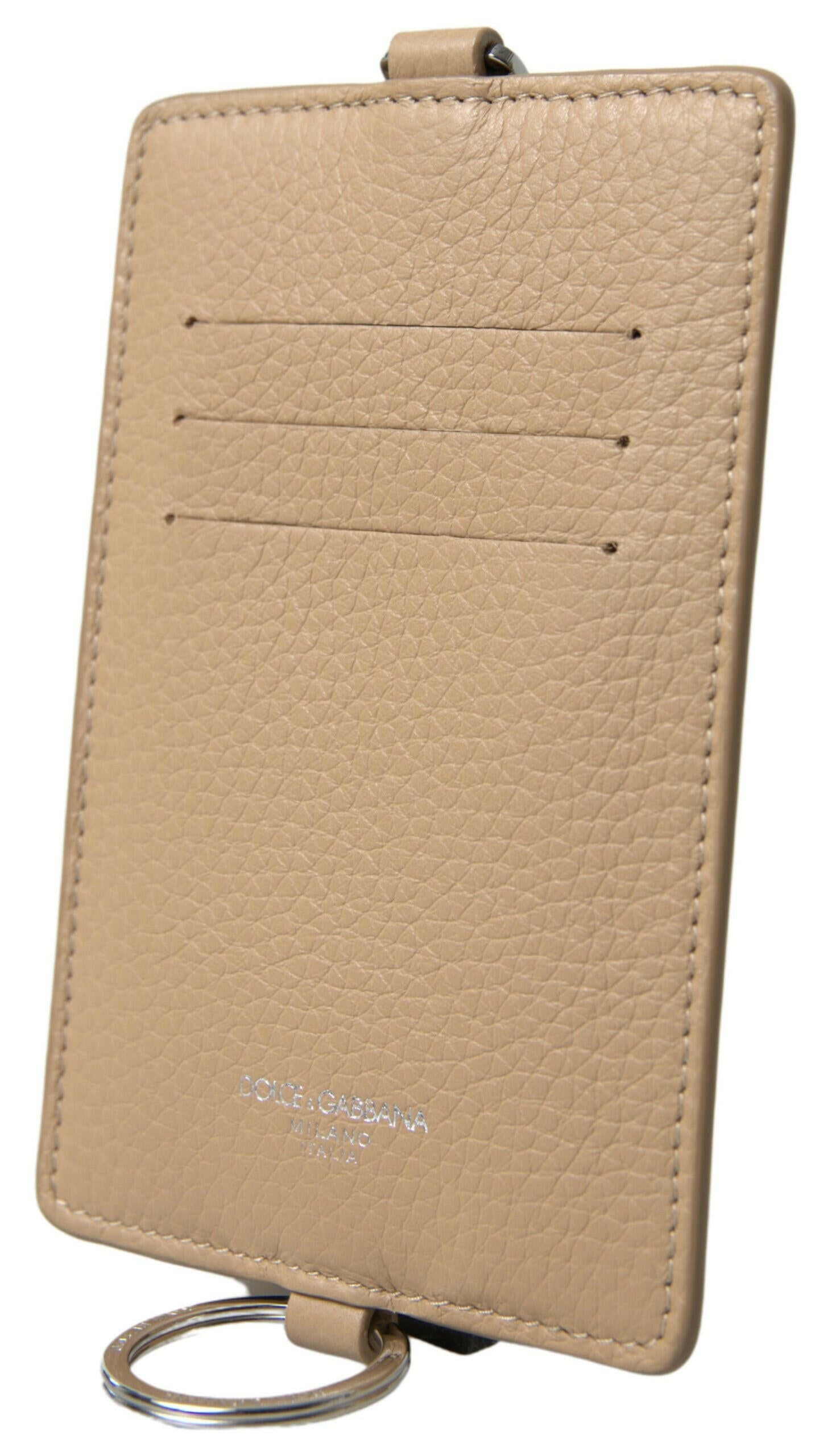 Dolce & Gabbana Beige Leather Lanyard Logo Card Holder Men Wallet - GENUINE AUTHENTIC BRAND LLC  