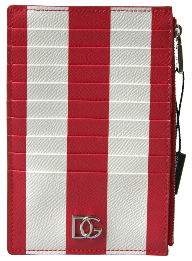 Dolce & Gabbana Red White Leather DG Logo Zip Card Holder Wallet - GENUINE AUTHENTIC BRAND LLC  