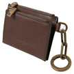 Dolce & Gabbana Brown Leather Zip Logo Keyring Coin Purse Wallet - GENUINE AUTHENTIC BRAND LLC  