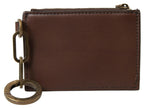 Dolce & Gabbana Brown Leather Zip Logo Keyring Coin Purse Wallet - GENUINE AUTHENTIC BRAND LLC  