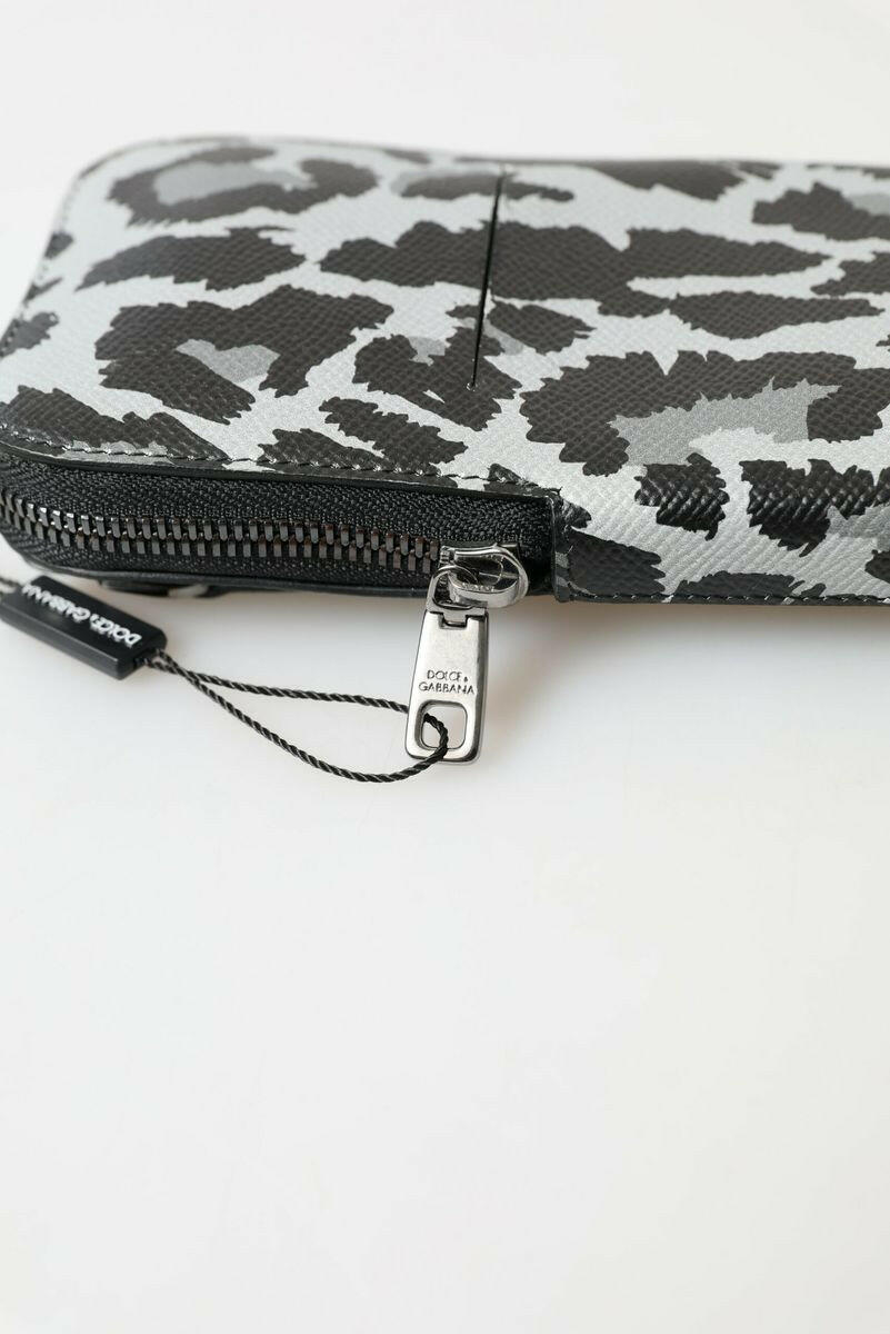 Dolce & Gabbana Gray Leopard Leather Men Purse Crossbody Sling Phone Bag - GENUINE AUTHENTIC BRAND LLC  