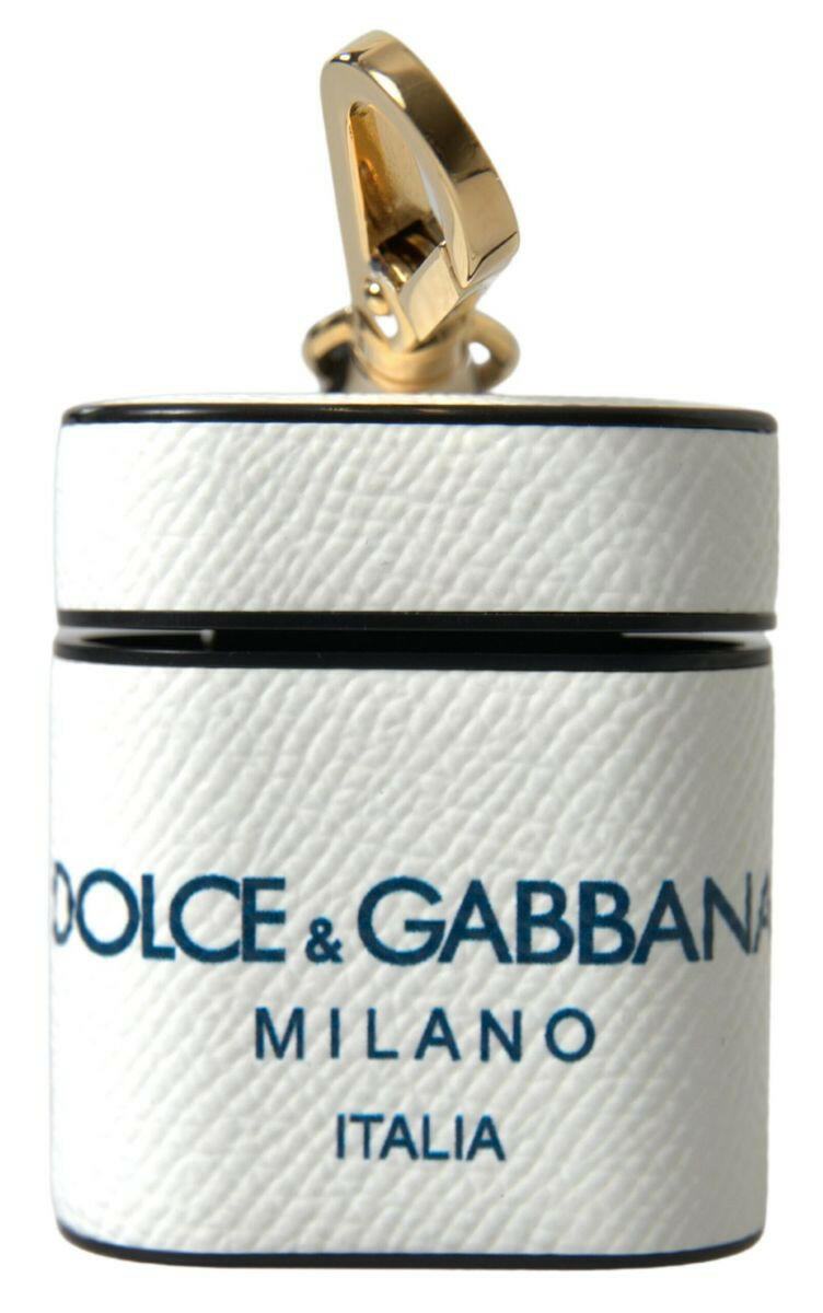 Dolce & Gabbana White Blue Calf Leather Logo Print Strap Airpods Case - GENUINE AUTHENTIC BRAND LLC  