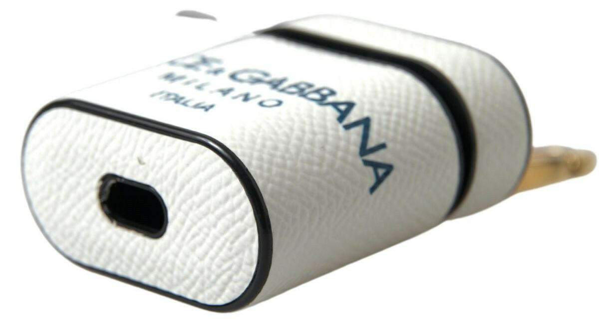 Dolce & Gabbana White Blue Calf Leather Logo Print Strap Airpods Case - GENUINE AUTHENTIC BRAND LLC  