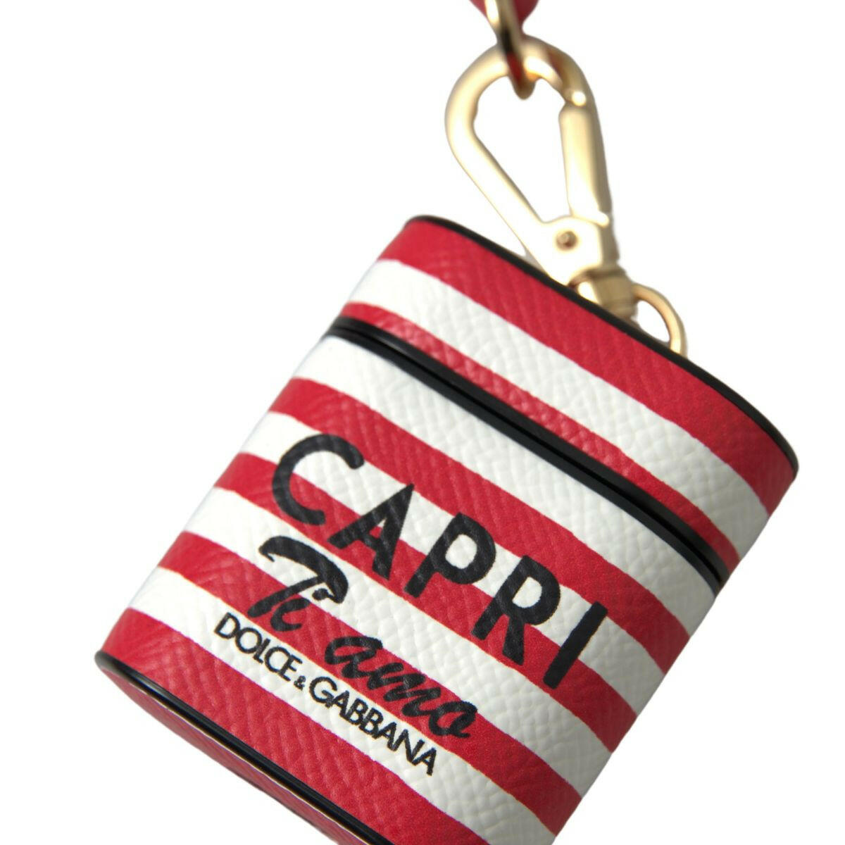 Dolce & Gabbana Red Stripe Dauphine Leather Logo Print Strap Airpod Case - GENUINE AUTHENTIC BRAND LLC  