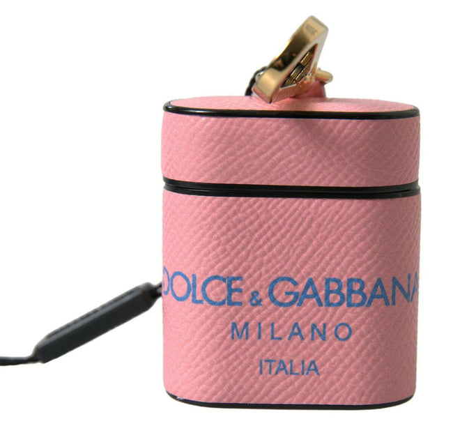 Dolce & Gabbana Pink Blue Calf Leather Logo Print Strap Airpods Case - GENUINE AUTHENTIC BRAND LLC  