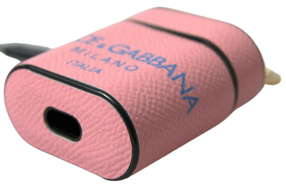 Dolce & Gabbana Pink Blue Calf Leather Logo Print Strap Airpods Case - GENUINE AUTHENTIC BRAND LLC  