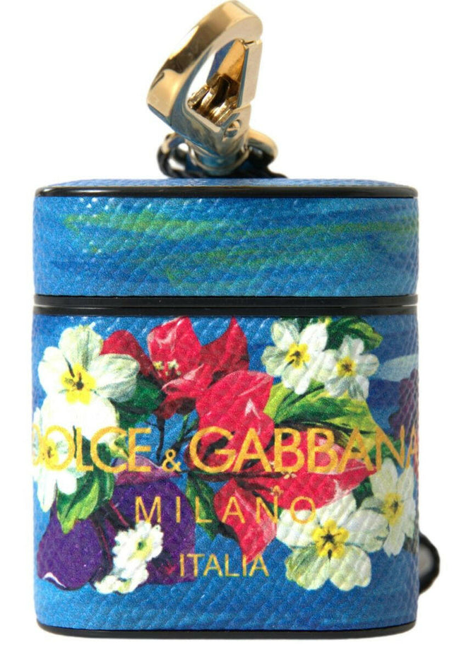 Dolce & Gabbana Blue Floral Dauphine Leather Logo Printed Airpods Case - GENUINE AUTHENTIC BRAND LLC  