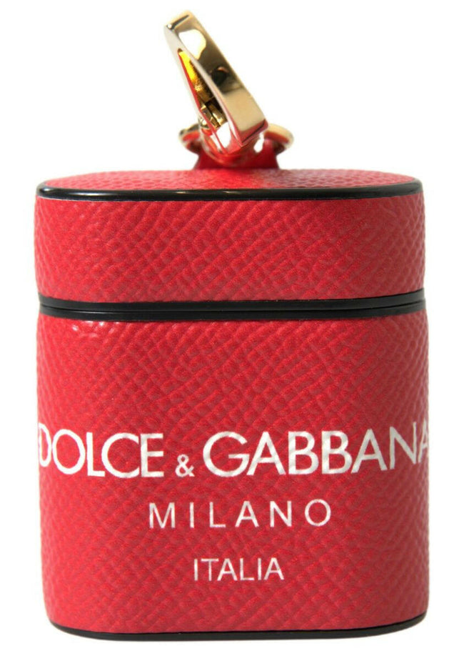 Dolce & Gabbana Red Leather Gold Tone Metal Logo Print Airpods Case - GENUINE AUTHENTIC BRAND LLC  