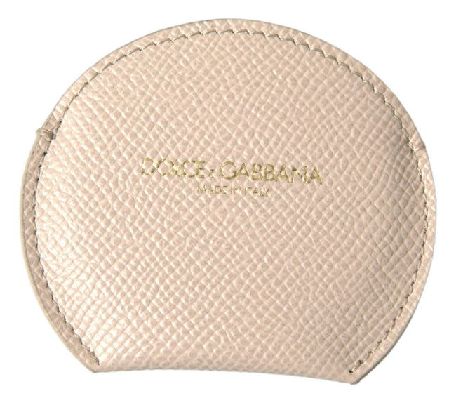 Dolce & Gabbana Beige Calfskin Leather Round Logo Hand Mirror Holder - GENUINE AUTHENTIC BRAND LLC  