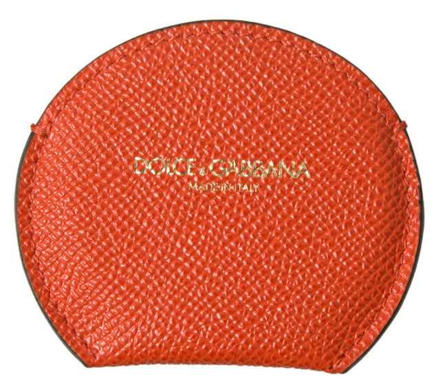 Dolce & Gabbana Orange Calfskin Leather Round Logo Hand Mirror Holder - GENUINE AUTHENTIC BRAND LLC  