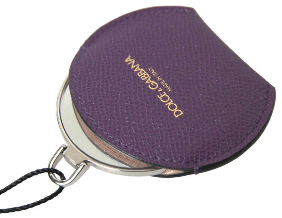 Dolce & Gabbana Purple Calfskin Leather Round Hand Mirror Holder - GENUINE AUTHENTIC BRAND LLC  