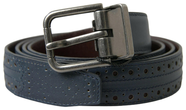 Dolce & Gabbana Blue Leather Perforated Metal Buckle Belt - GENUINE AUTHENTIC BRAND LLC  