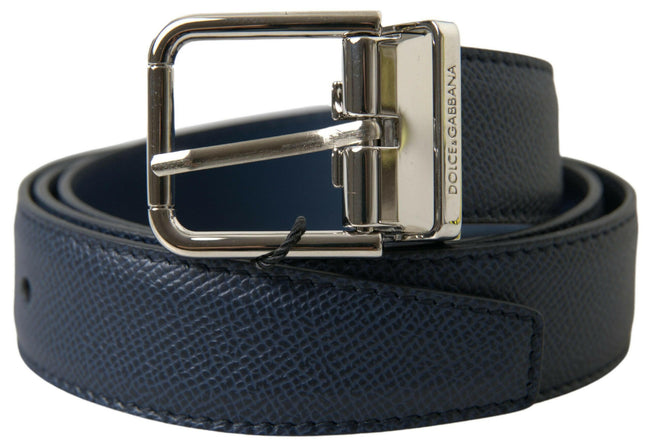 Dolce & Gabbana Blue Leather Silver Metal Buckle Belt - GENUINE AUTHENTIC BRAND LLC  