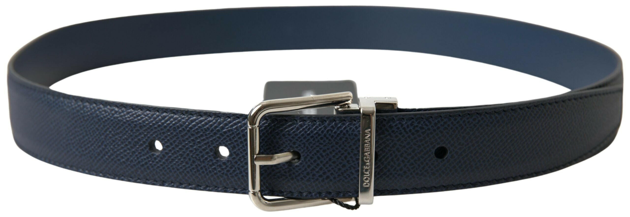 Dolce & Gabbana Blue Leather Silver Metal Buckle Belt - GENUINE AUTHENTIC BRAND LLC  