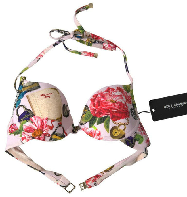 Dolce & Gabbana Pink Floral Halter Beachwear Swimwear Bikini Top - GENUINE AUTHENTIC BRAND LLC  