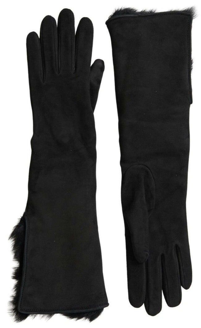Dolce & Gabbana Black Leather Fur Elbow Length Gloves - GENUINE AUTHENTIC BRAND LLC  