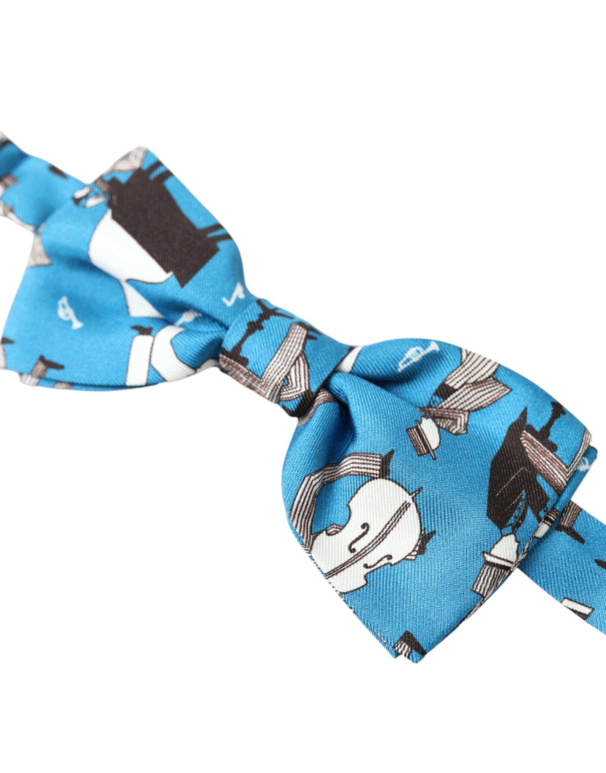 Dolce & Gabbana Blue Jazz Club Silk Adjustable Neck Papillon Bow Tie