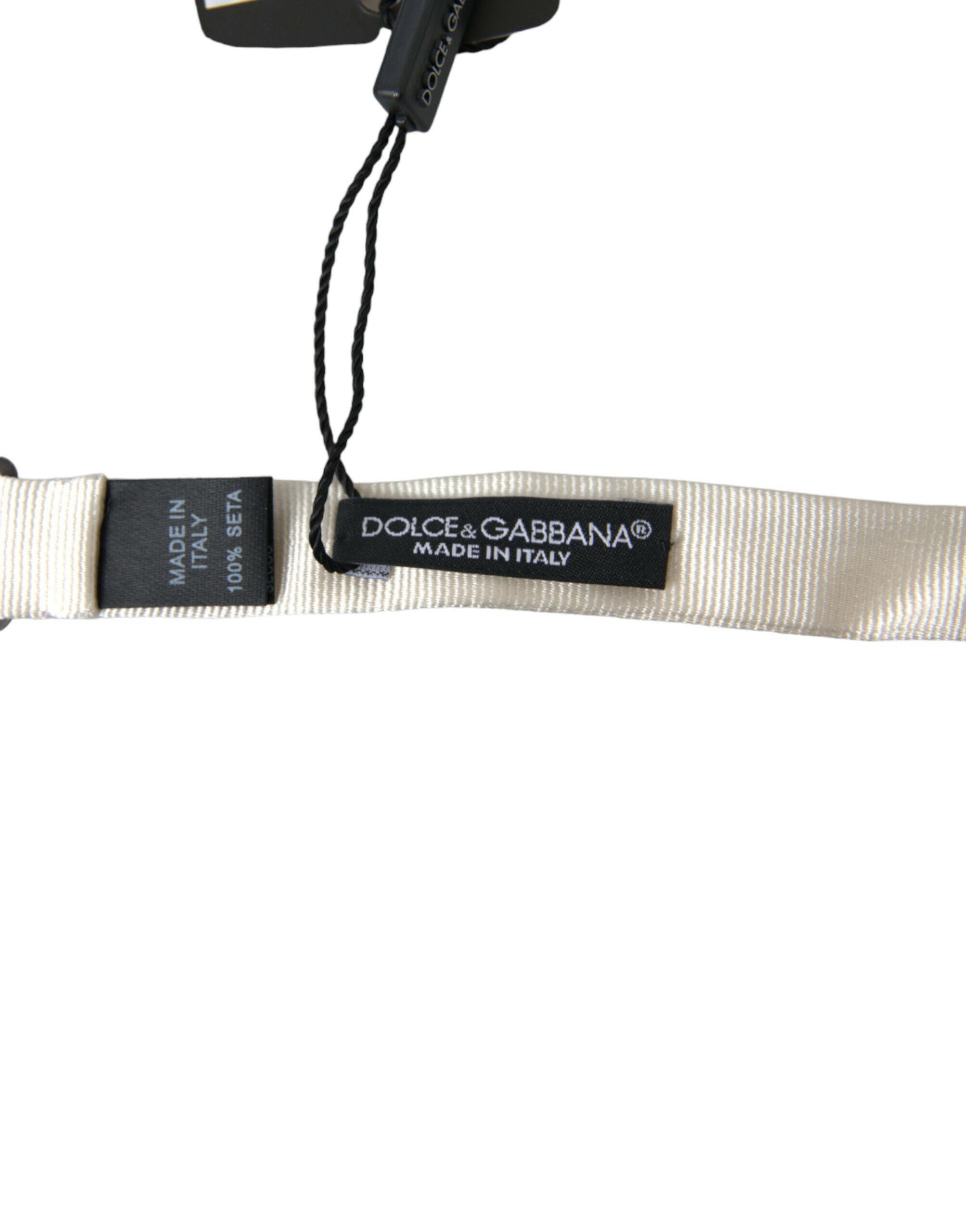 Dolce & Gabbana White Silk Slim Adjustable Neck Papillon Bow Tie