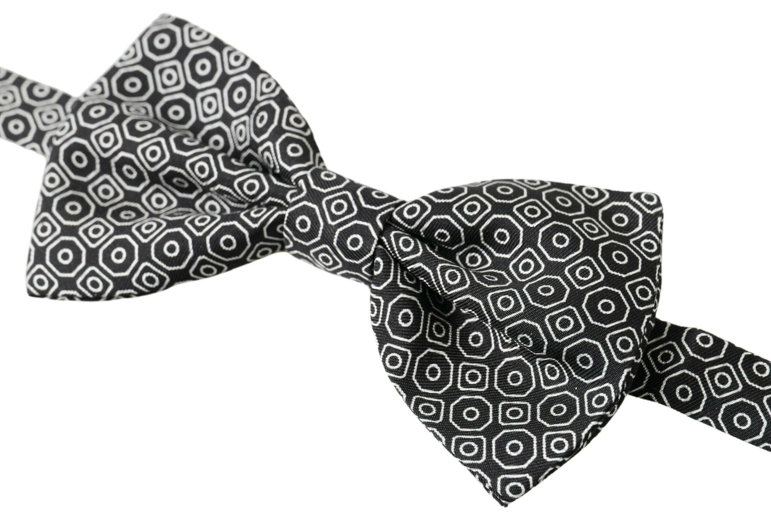 Dolce & Gabbana Black White Pattern Adjustable Neck Papillon Bow Tie - GENUINE AUTHENTIC BRAND LLC  