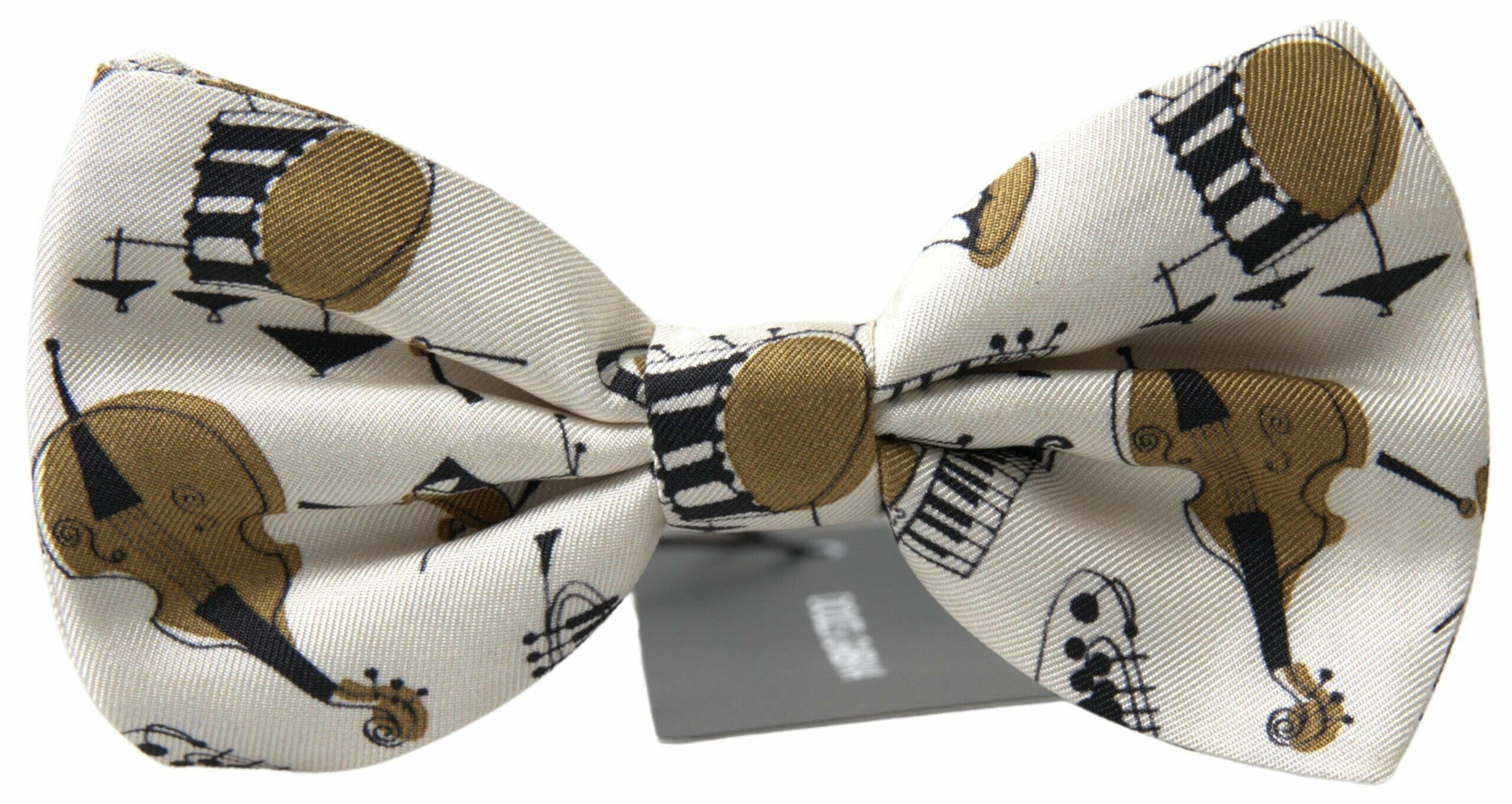 Dolce & Gabbana Beige Musical Instrument Print Neck Papillon Bow Tie - GENUINE AUTHENTIC BRAND LLC  