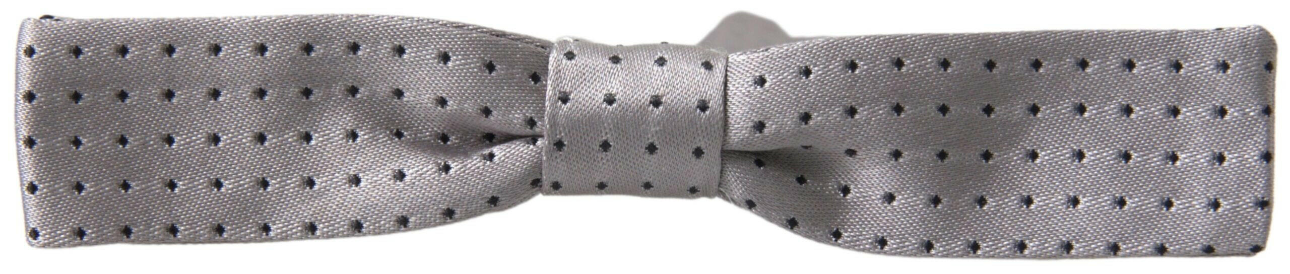 Dolce & Gabbana Gray Dotted Silk Adjustable Men Neck Papillon Bow Tie - GENUINE AUTHENTIC BRAND LLC  