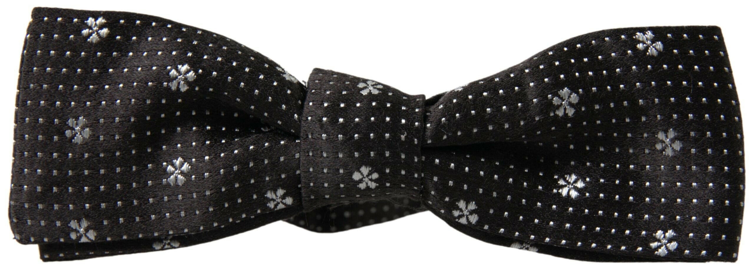 Dolce & Gabbana Black Patterned Silk Adjustable Men Neck Papillon Bow Tie - GENUINE AUTHENTIC BRAND LLC  
