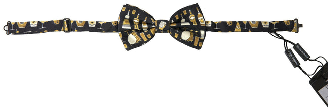 Dolce & Gabbana Black Printed Silk Adjustable Men Neck Papillon Bow Tie - GENUINE AUTHENTIC BRAND LLC  