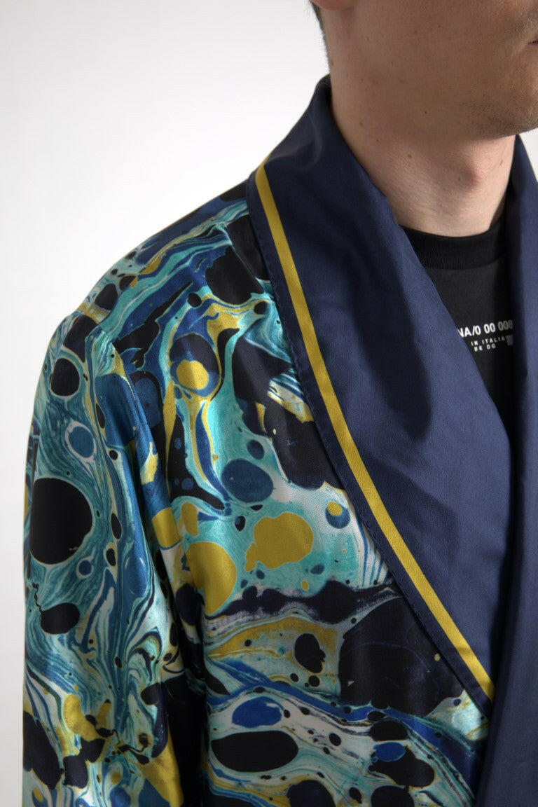 Dolce & Gabbana Marble Blue Silk Waist Belt Robe Sleepwear - GENUINE AUTHENTIC BRAND LLC  