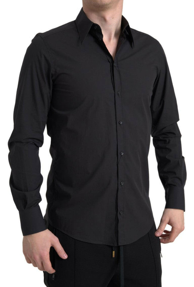 Dolce & Gabbana Black Cotton Men Long Sleeves MARTINI Shirt - GENUINE AUTHENTIC BRAND LLC  