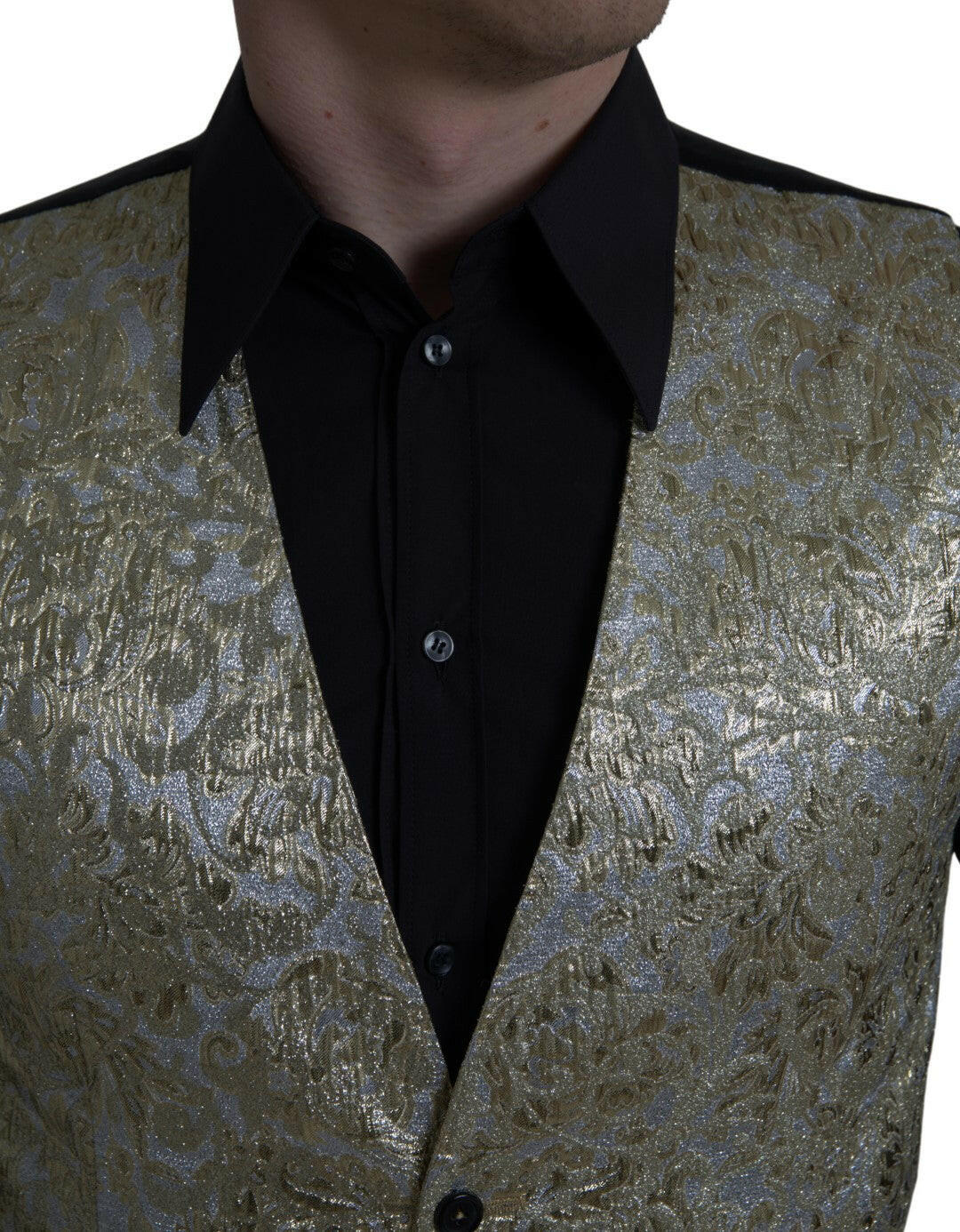 Dolce & Gabbana Floral Jacquard Waistcoat Formal Gold Vest - GENUINE AUTHENTIC BRAND LLC  