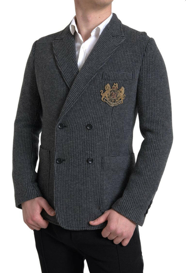 Dolce & Gabbana Gray Logo Embroidery Double Breasted Blazer - GENUINE AUTHENTIC BRAND LLC  