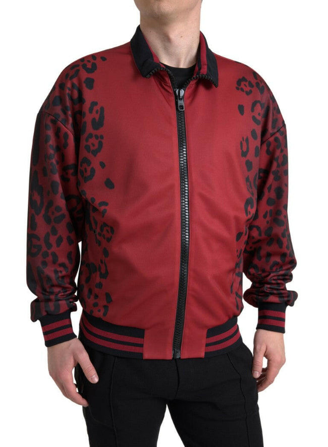 Dolce & Gabbana Red Leopard Polyester Bomber Full Zip  Jacket - GENUINE AUTHENTIC BRAND LLC  