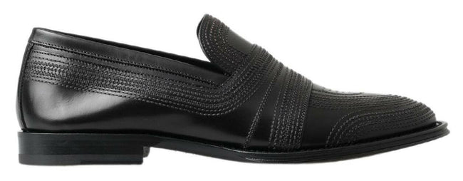 Dolce & Gabbana Black Leather Slipper Loafers Stitched Shoes - GENUINE AUTHENTIC BRAND LLC  