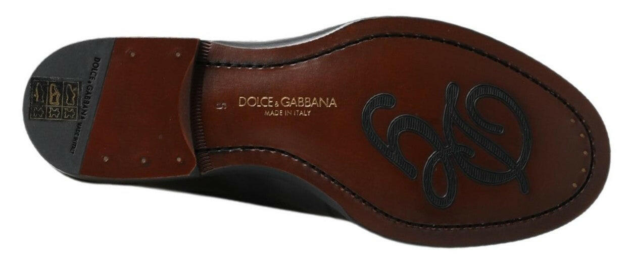 Dolce & Gabbana Black Leather Slipper Loafers Stitched Shoes - GENUINE AUTHENTIC BRAND LLC  