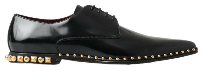 Dolce & Gabbana Black Derby Gold Studded Leather Shoes - GENUINE AUTHENTIC BRAND LLC  