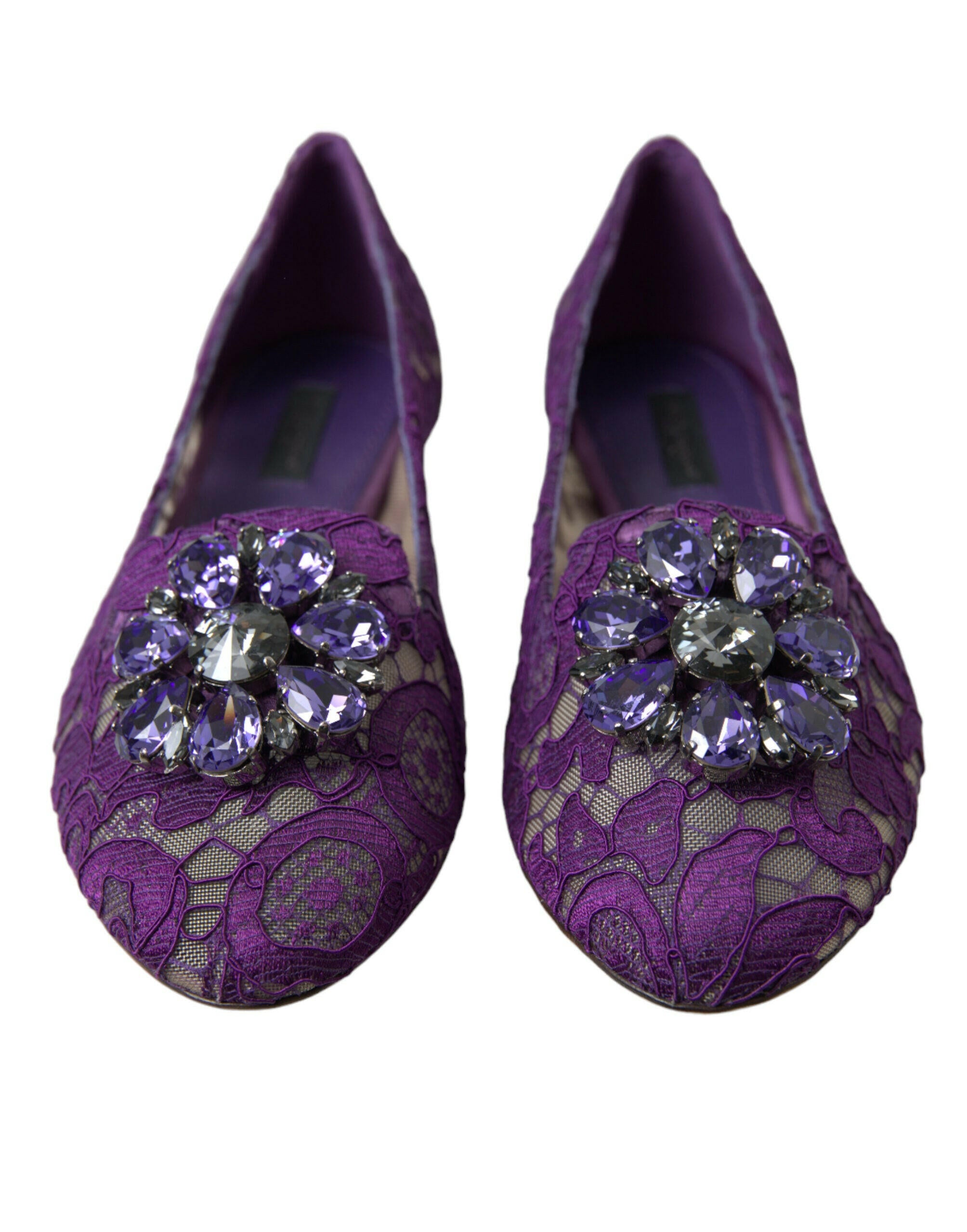 Dolce & Gabbana Purple Vally Taormina Lace Crystals Flats Shoes - GENUINE AUTHENTIC BRAND LLC  