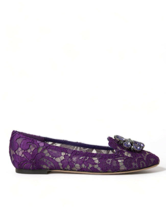 Dolce & Gabbana Purple Vally Taormina Lace Crystals Flats Shoes - GENUINE AUTHENTIC BRAND LLC  