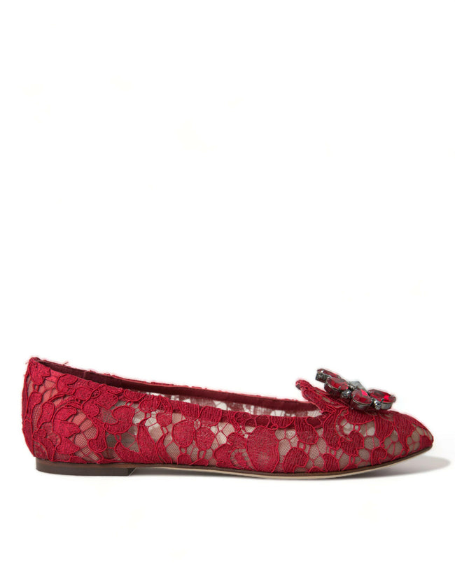 Dolce & Gabbana Red Vally Taormina Lace Crystals Flats Shoes - GENUINE AUTHENTIC BRAND LLC  