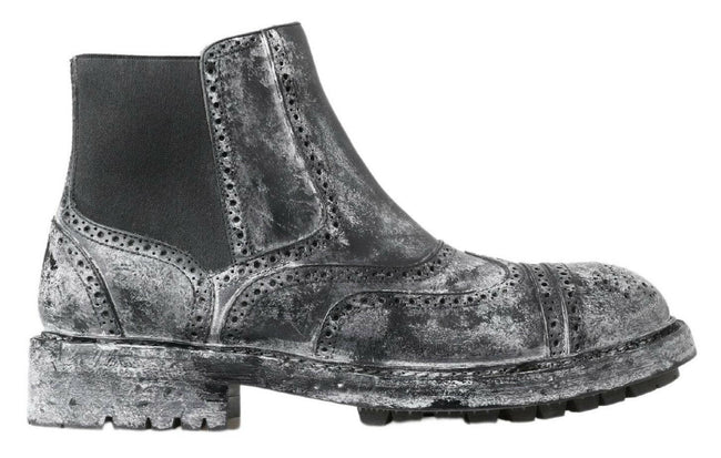 Dolce & Gabbana Black Gray Leather Ankle Boots - GENUINE AUTHENTIC BRAND LLC  