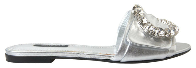Dolce & Gabbana Silver Crystal Embellished Slides Flat Shoes - GENUINE AUTHENTIC BRAND LLC  